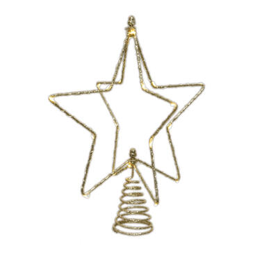 Decoris Kerstboompiek - 25 cm - LED - ster - goud product