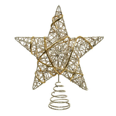 Decoris Kerstboompiek - 22 cm - ster - kunststof - champagne goud product