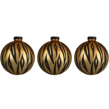 Decoris Kerstballen - 3 stuks - tijgerprint - glas - 8 cm product