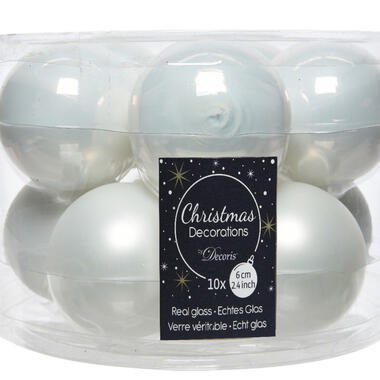 Decoris Kerstballen - 10 stuks - wit - glans en mat - 6 cm product