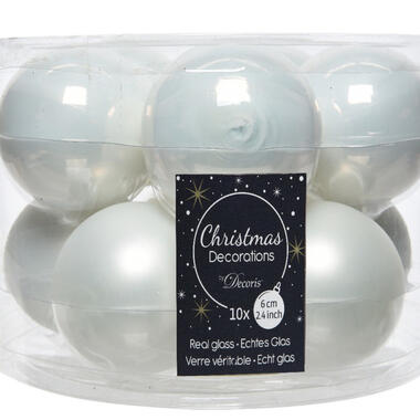 Decoris Kerstballen set - 10x - winter wit - glas - 6cm product