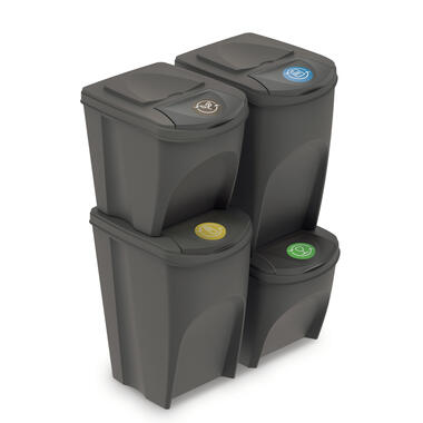 Set van 4 stuks kunststof afvalscheidingsbakken grijs 2x 25 liter en 2x 35 liter product