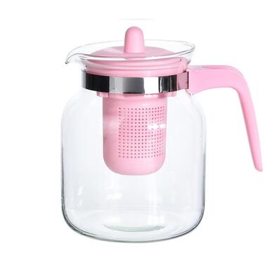 Theepot - met filter - roze - glas - 1500 ml product