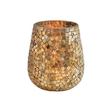 Bellatio design Waxinelichtjeshouder - glas - mozaiek - 15 x 13 cm product