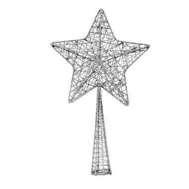 Cosy & Trendy Kerstboompiek - glitter - ster - zilverkleurig - 28 cm product