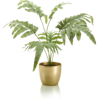 Kunstplant Phlebodium - groen - in gouden pot - 67 cm product