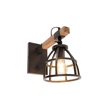 QAZQA Industriële wandlamp zwart met hout verstelbaar - Arthur product