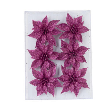 Cosy & Trendy Kersthangers - 6x - bloemen ijzerdraads - glitter - fuchsia product