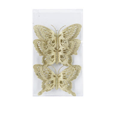 Cosy @ Home Kersthangers - vlinders - 3 stuks - goud - 14 cm product