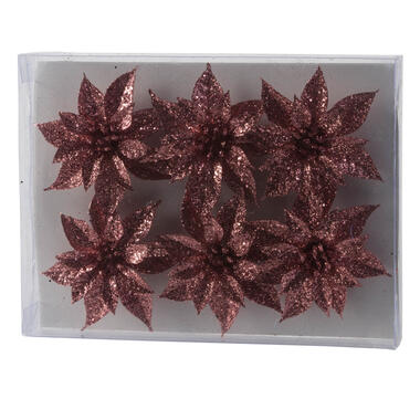 Cosy & Trendy Kersthangers - 6x - bloemen ijzerdraads - glitter - roze product