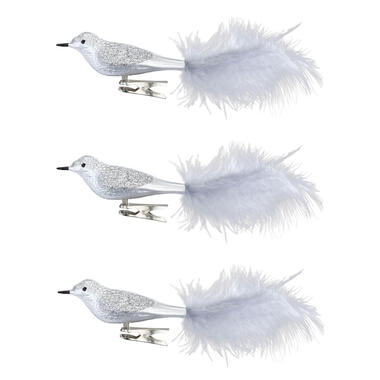 Christmas goods Kersthangers - 3x - vogels - zilver - clip - 20 cm product