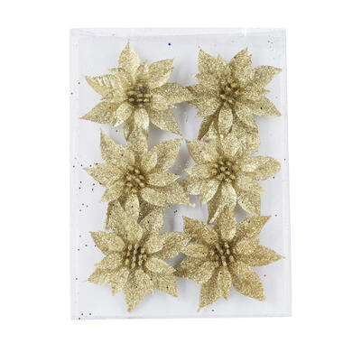 Cosy & Trendy Kersthangers - 6x - bloemen ijzerdraads - glitter - goud product