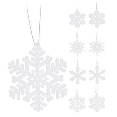 Kersthangers - 8ST - sneeuwvlokken - wit - glitter - 10 cm product