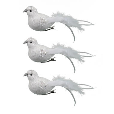 Bellatio decorations Kersthangers - 6 st - wit - vogels - 18 cm product