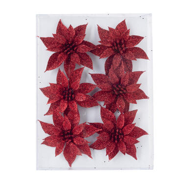 Cosy & Trendy Kersthangers - 6x - bloemen ijzerdraads - glitter - rood product