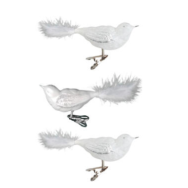 Bellatio decorations Kersthangers - 3x - vogels - glas - clip - 11 cm product