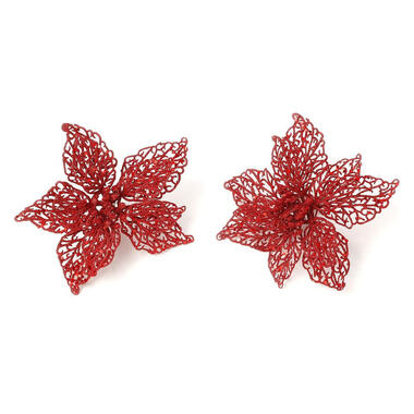 Christmas goods Kersthangers - 2x - kerstster bloemen - rood - clip product