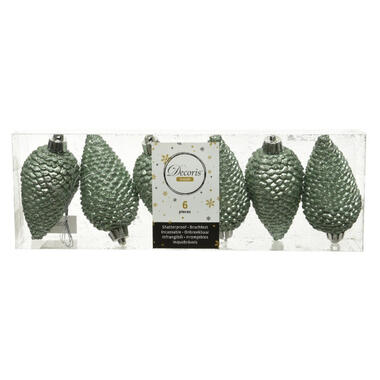 Decoris Kersthangers - dennenappels - 6 st - groen - glitter - 8 cm product