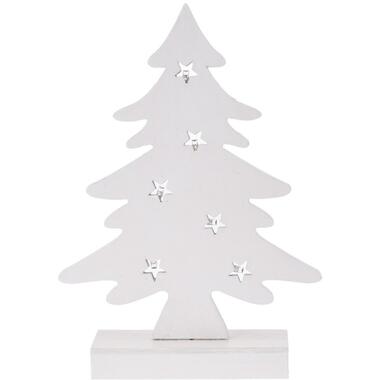Bellatio decorations Kerstboom - wit - hout - LED verlichting - 28 cm product