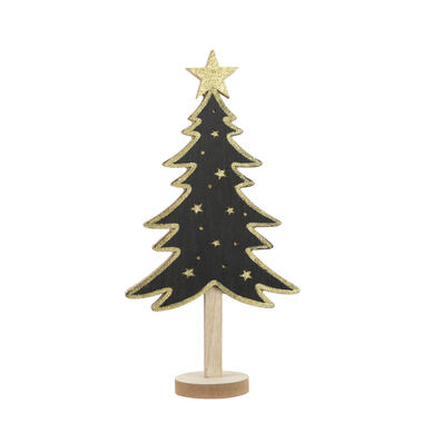 Cosy @ Home Kerstboom - hout - zwart met gouden sterren - 36 x 18 cm product