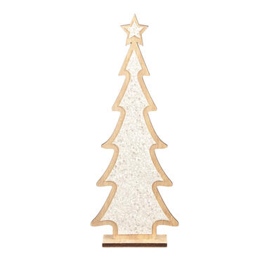 Bellatio decorations Kerstboom - hout - glitter - wit - 35 cm product