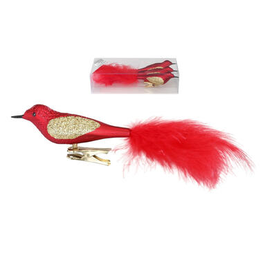 Bellatio decorations Kersthangers - 3x - vogels - rood - clip - 20 cm product