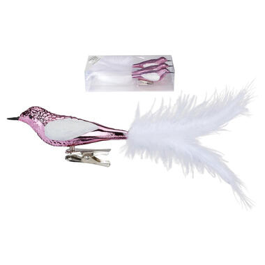 Christmas goods Kersthangers - 3 st - vogels - clip - roze - 20 cm product