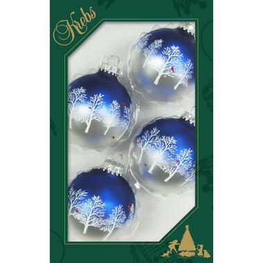 Krebs Kerstballen - 4 stuks - blauw-zilver - glas - 7 cm product