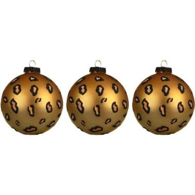 Decoris Kerstballen - 3 stuks - luipaard dierenprint - 8 cm product