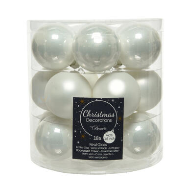 Decoris Kerstballen - 18 stuks - winter wit - glas - 4 cm product