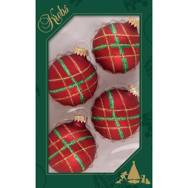 Krebs Kerstballen - 4 stuks - rood velvet - glas - 7 cm product