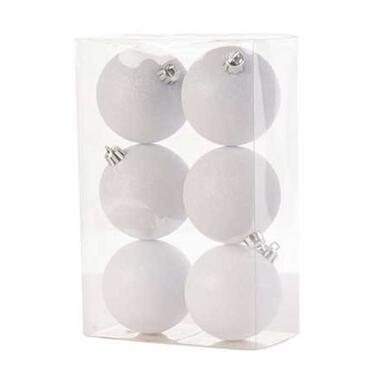 Cos & Trendy Kerstballen - 6 stuks - wit - glitter - 8 cm product