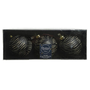 Decoris Kerstballen - 3 stuks - brass zwart met goud - 8 cm product