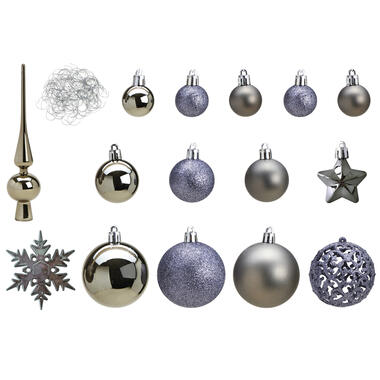 Kerstballen - 110x stuks - met piek - grijs - kunststof - 3-6 cm product