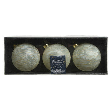 Decoris Kerstballen - 3 stuks - brass wit met goud - 8 cm product