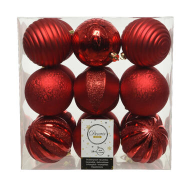 Decoris Kerstballen - 18 stuks - rood - 8 cm product