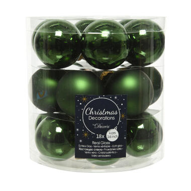 Decoris Kerstballen - 18 stuks - donkergroen - glas - 4 cm product