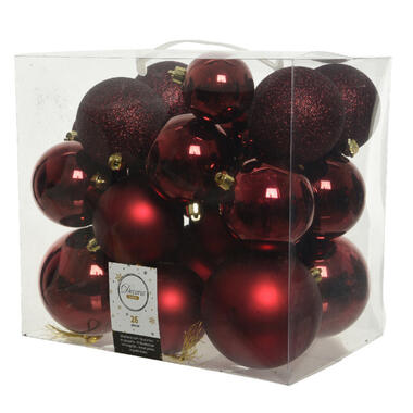 Decoris Kerstballen - 26x st - donkerrood - 6-8-10 cm product