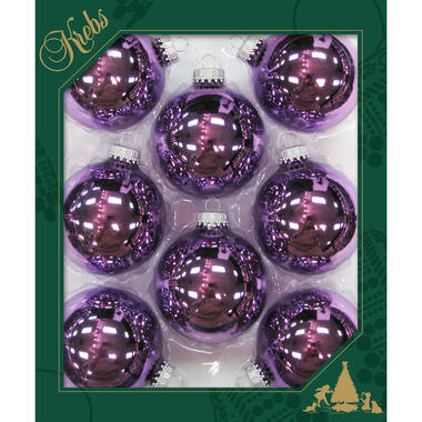 Krebs Kerstballen - 8 stuks - paars glans - glas - 7 cm product