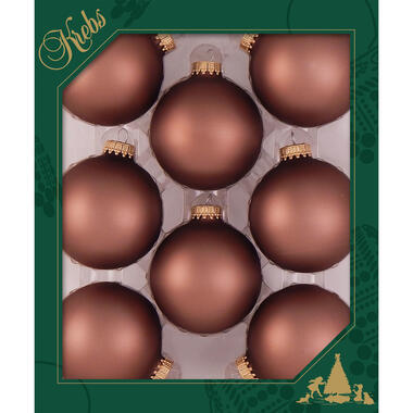 Krebs Kerstballen - 8 stuks - kokosnoot bruin - glas - 7 cm product