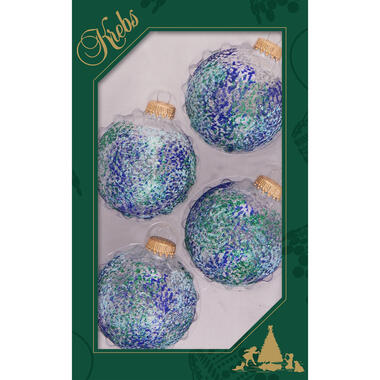 Krebs Kerstballen - 4 stuks - blauwe glitters - glas - 7 cm product