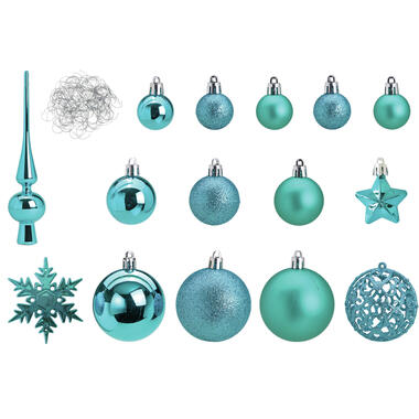 Kerstballen - 110x stuks - piek - turquoise - kunststof - 3-6 cm product