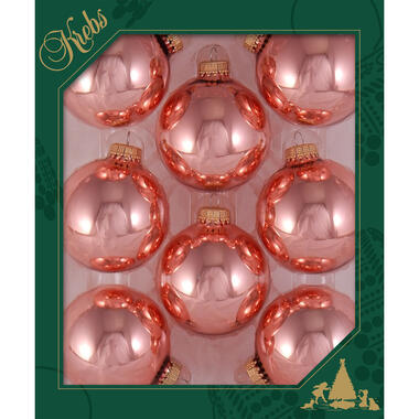 Krebs Kerstballen - 8 stuks - roze glans - glas - 7 cm product