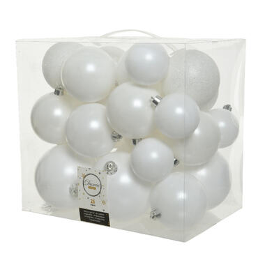 Decoris Kerstballen - 26x st - wit - 6-8-10 cm product