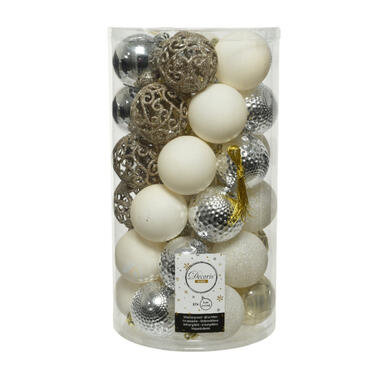 Decoris Kerstballen - 37 stuks - zilver/parel/wit - 6 cm product