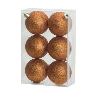 Cosy & Trendy Kerstballen - 6x st - oranje - glitters - 6 cm product