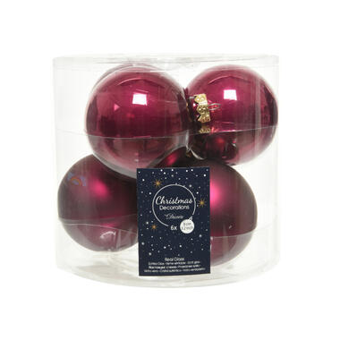 Decoris Kerstballen - 6 stuks - framboos roze - 8 cm product