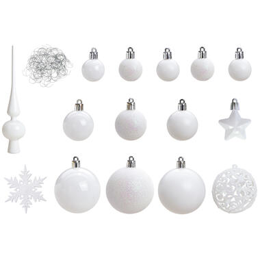 Kerstballen - 110x stuks - met piek - wit - kunststof - 3-6 cm product