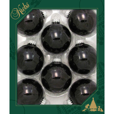 Krebs Kerstballen - 8 stuks - zwart glans - glas - 7 cm product