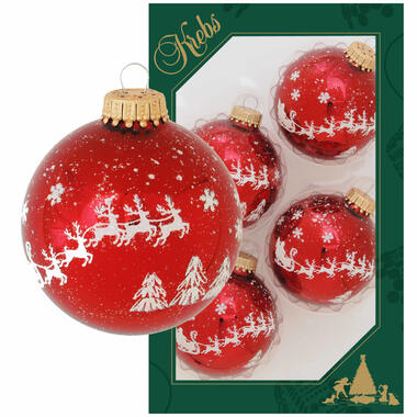Krebs Kerstballen - 4 stuks - rood - 7 cm product